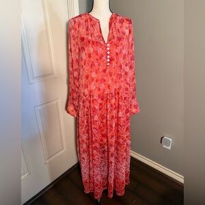 Free People Red/Orange Floral Long Sleeve Dress